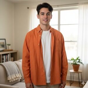 Vintage VESI Sportswear Orange Plaid Button Down Shirt OSU Cowboys Logo - Size L